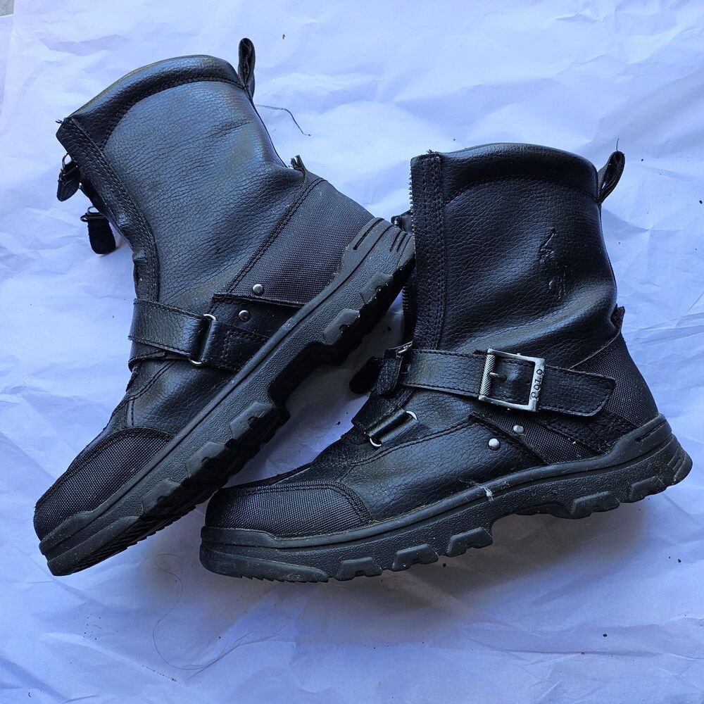 Vintage Polo Ralph Lauren Tavin Zip Combat Snow Boots Black Boys 5.5